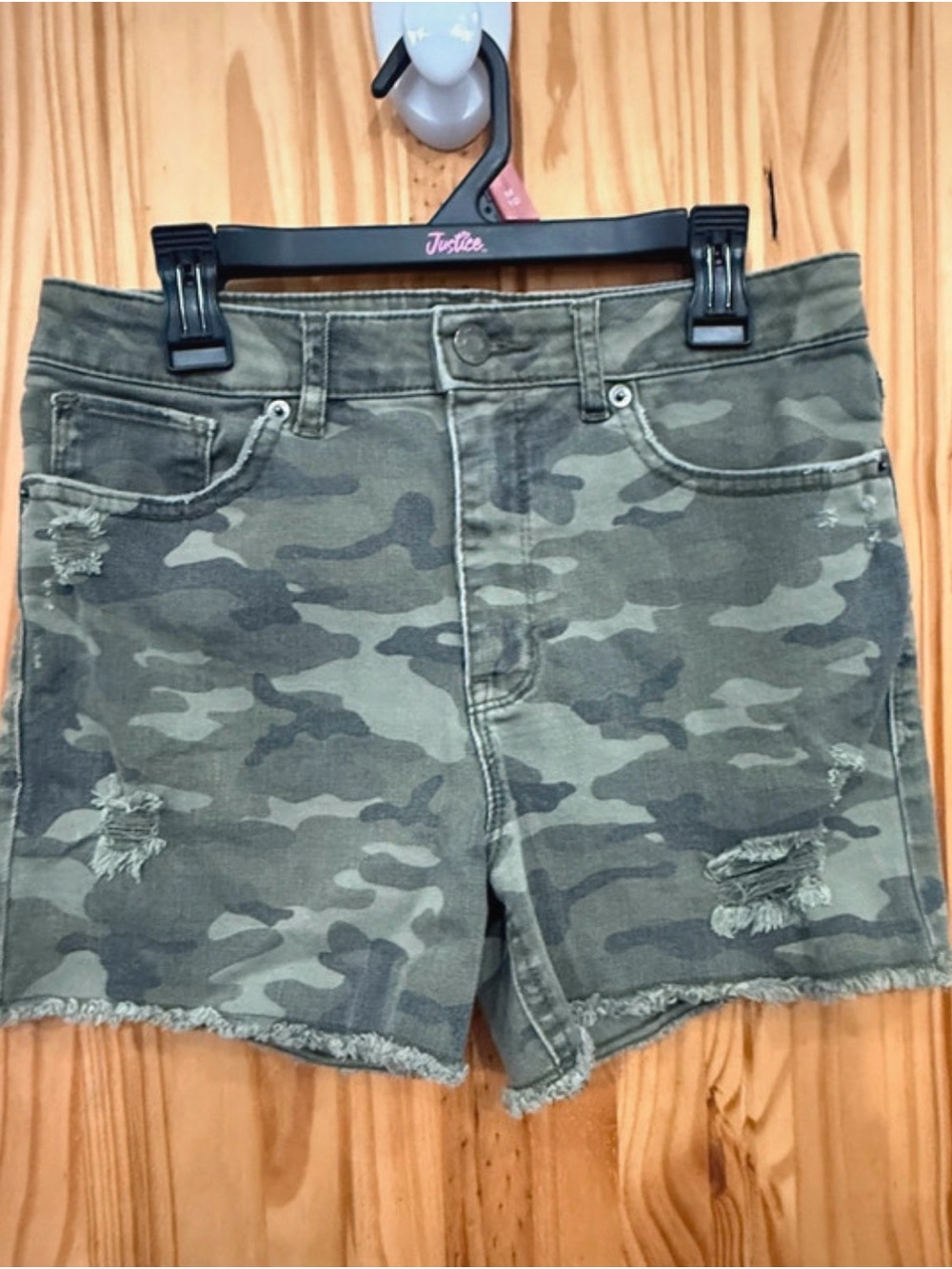 GAP Olive Green Camo Distressed Denim Shorts